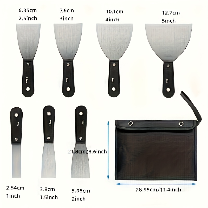 7pcs Stainless Steel Putty Knife Set, Comes with a Durable Storage Bag - Ideal for Drywall, Paint Scraping, And Wall Repairs.