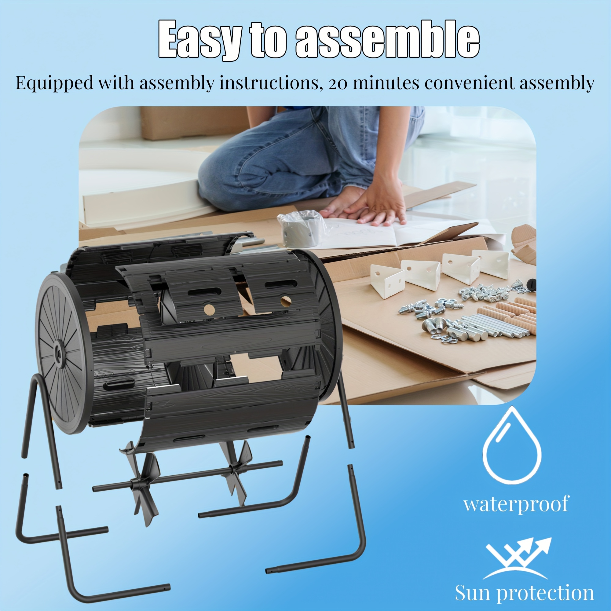 43 Gallon Dual Chamber Rotating Composter with 360° Tumbling Action & Renovate Doors - Heavy-Duty Plastic Construction, Steel Frame & Black Lid - Large /Indoor compost bin for Garden, Kitchen Waste Disposal, Efficient System, Dual Chamber Design for Continuous, Easy-Access Doors, Durable & Sturdy Frame, Ideal for Large Families & Gardens, Inground Composter, Composters Machine for Kitchen, Compost Kitchen Bin, Garden Compost Container,