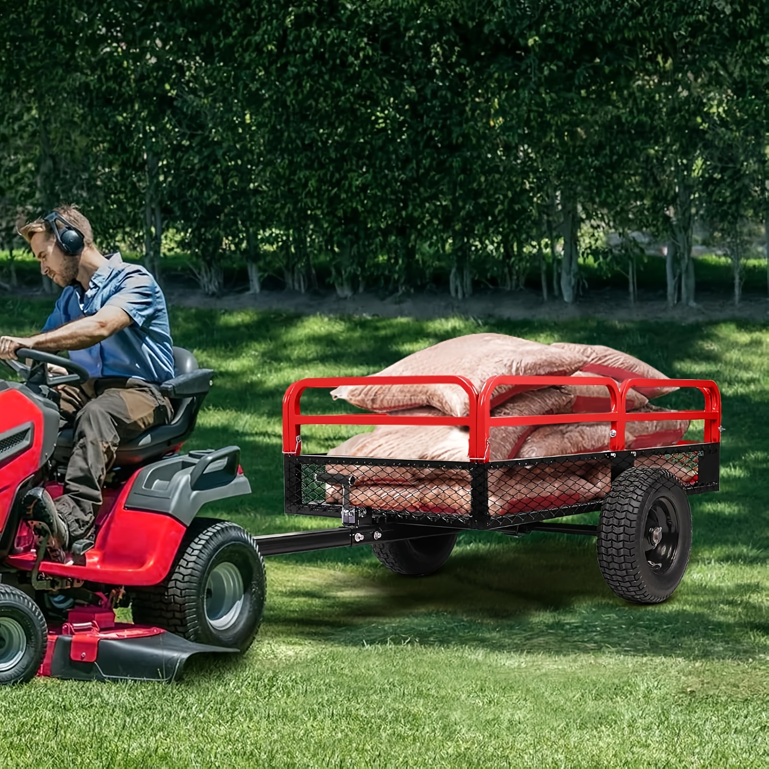 1500 lb Heavy-Duty Steel Dump Truck Trailer - 15 cu ft All-Terrain Utility Cart with Detachable Sides & Hand/Foot Dump, Yard Firm Hitch for ATV/UTV/Lawn Mower/Tractor, Reinforced Frame & Mesh Floor, Easy-Release Mechanism for Yard Work, Farm, Construction, Landscaping, Farm Hauling, Construction Hauling, Rugged Design, Durable Build, Property Maintenance - Image 4