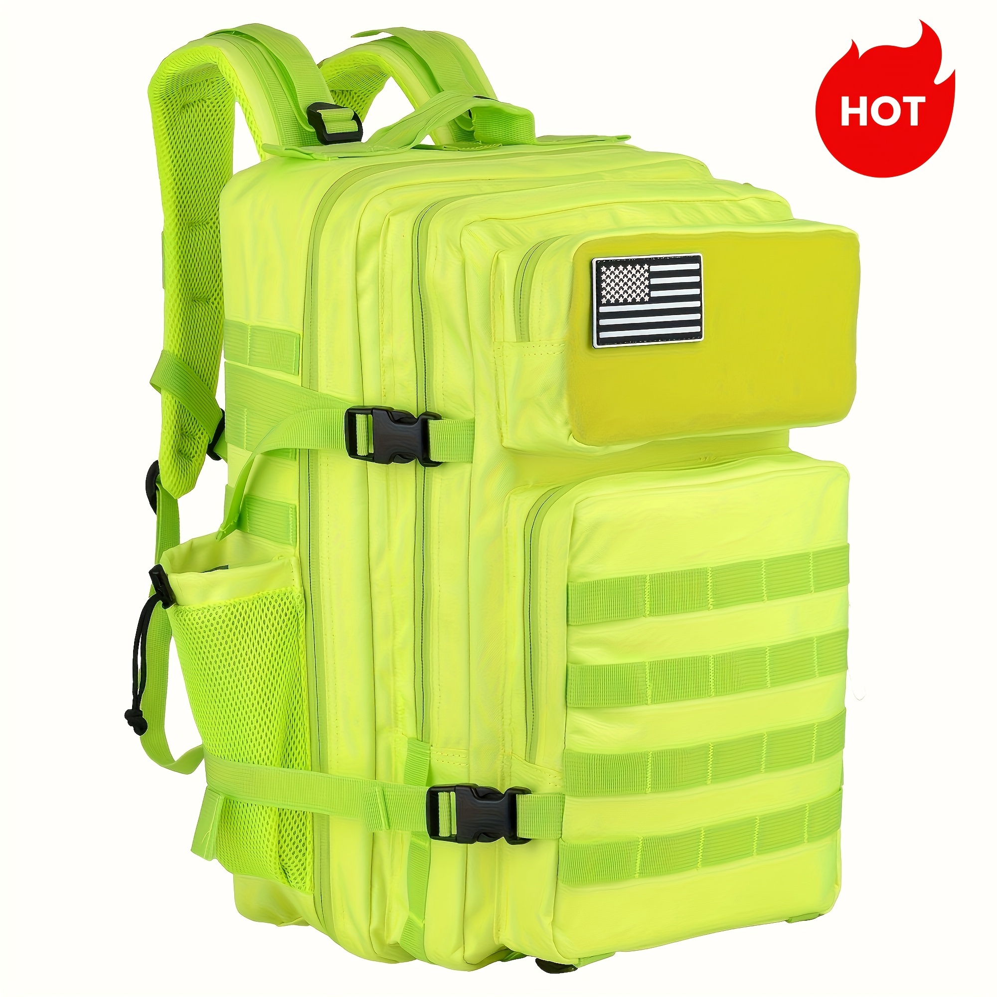 [Neon Green Backpack] 25L Heavy-Duty Neon Yard Firm Green Backpack - Multiple Compartments, Padded Shoulder Straps & Side Mesh Pockets - Daypack for Camping, Travel, Hunting, School, Work - Gift for Outdoor Enthusiasts (Men & Women), Camping Essentials, Functional Compartments, Reinforced Stitching, Adventure Seekers