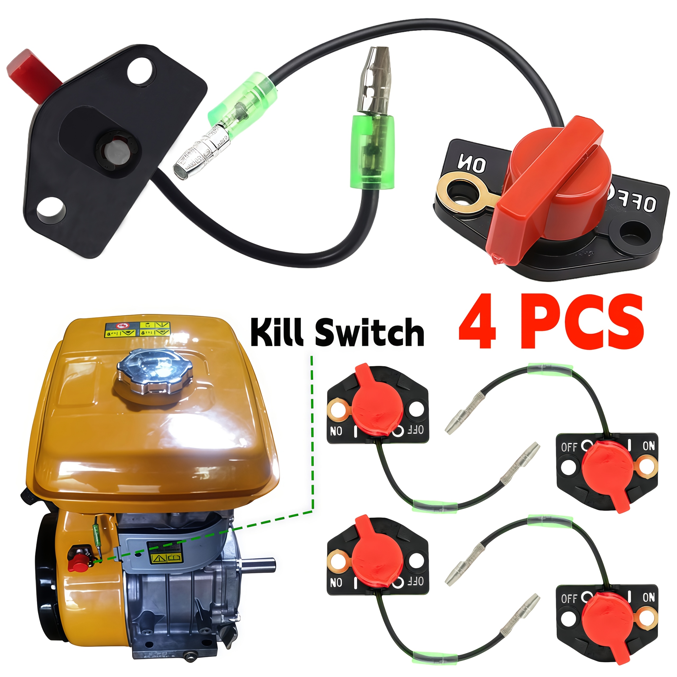 4pcs Engine Stop Switch Compatible with EX13/EX17/EX21/EX27/EX30/EX35/EX40/EH36/EH41/EY20/EY28 Models, X66-00005-30, Yard Firm Engine Stop Switch, Engine Stop Switches