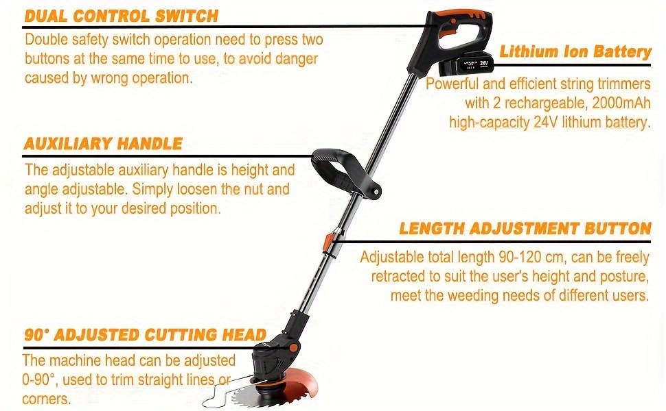 Weed Wacker 24V Brush Cutter, Electric Weed Wacker Cordless String Trimmer With 2 Batteries, Charger, 3 Types Blades, Weed Wacker Battery Powered, Lightweight Battery Weed Wacker