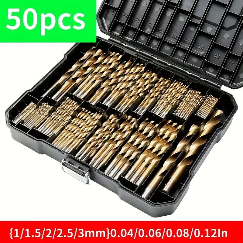 50pcs Titanium-Coated High-Speed Yard Firm Steel Drill Bit Set, Round-Shank Spiral-Groove Design, Multi-Size, High-Performance for Home And Shop Use, Shop Drill Bit Accessories | Modern Drill Bit Set | Titanium-Coated Drill Bits, Drilling Tools, Metal Drilling, Home Improvement, Durable Construction, Precision Drill Bits, Longlasting Durability, Corrosion Resistant, Multisize Bits, DIY Enthusiasts, Handyman Tools
