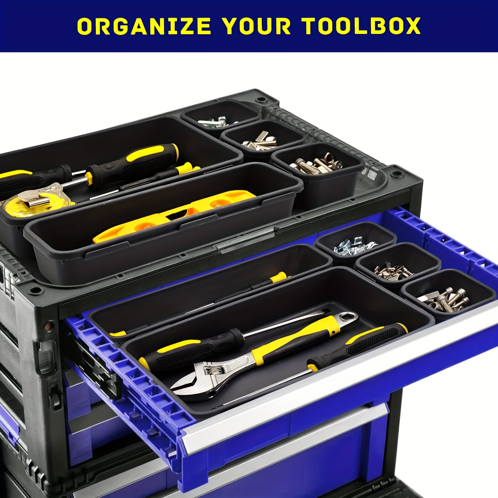 26/60pcs/Set Plastic Tool Drawer Organizer Trays with 26/60 Compartments, Stackable Storage for Tools & Parts, Versatile Black Design