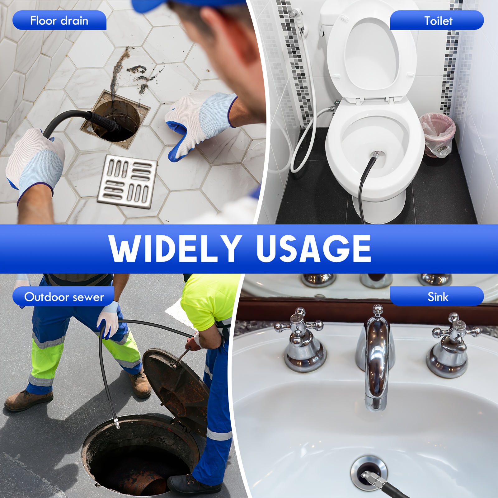 100ft Sewer Jetter Kit for Pressure Washer 5800psi Drain Cleaner Hose 1/4 Inch Npt Corner Rotating And Button Nose Sewer Jetting Nozzle Pearl Corsage Pin Waterproof Tape Glove Strap Spanner, Sewer Line Maintenance, Drain Cleaning Solution, Jet Nozzles Kit, Pressure Washer Accessory, Compact Jet Nozzles, Ergonomic Jetter Grip, Durable Plastic Construction, Waterproof Components