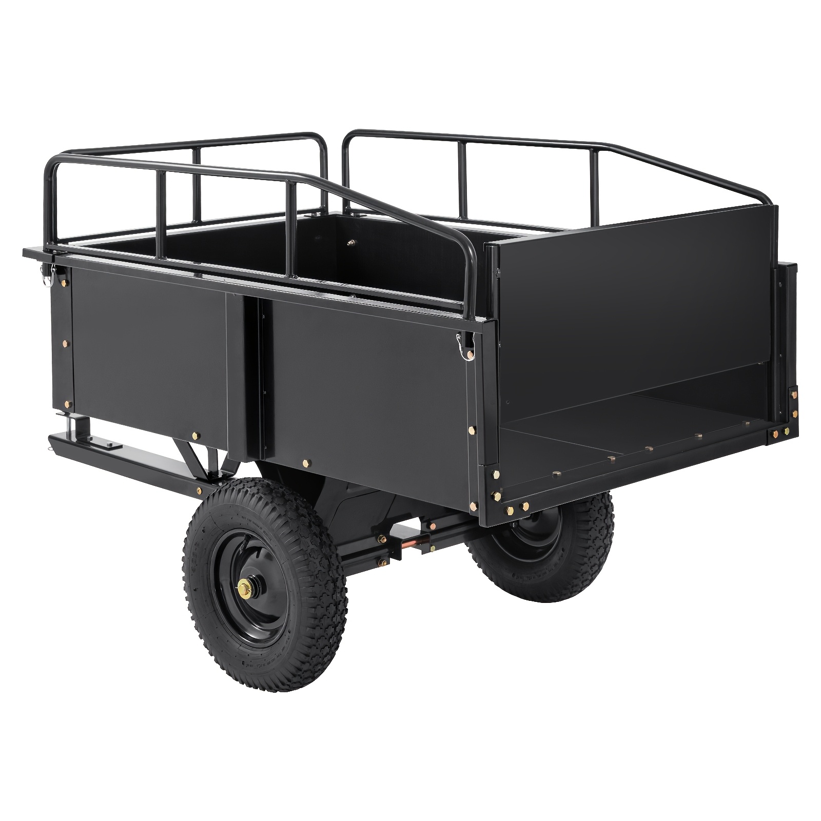 [Heavy Duty Steel ATV Dump Cart] 750-Pound Capacity Heavy Duty Steel ATV Dump Cart Yard Firm - 15 Cubic Feet Garden Utility Trailer with Removable Sides for Lawn Mower Tractor - Black