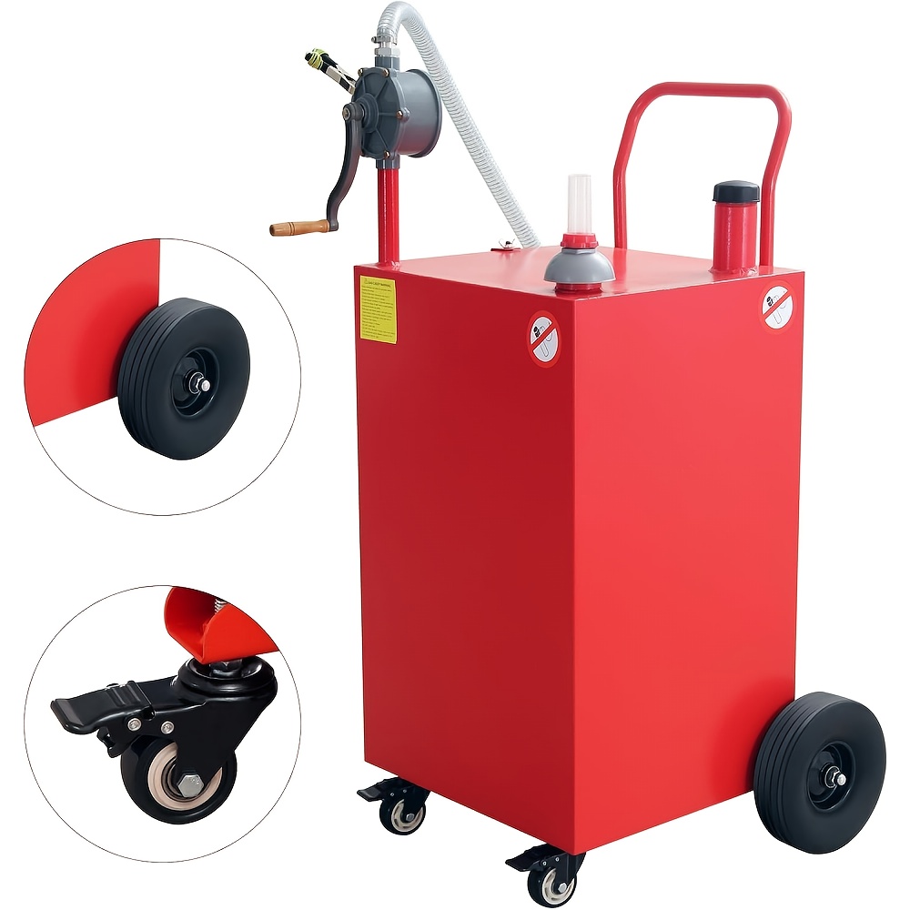 40 Gallon Portable Fuel Caddy With Reversible Rotary Hand Pump - Heavy-Duty Gasoline/Diesel Storage With 4 All-Terrain Flat-Free Rubber Wheels, Ideal For Cars, Boats, Lawn Mowers, ATVs - Black