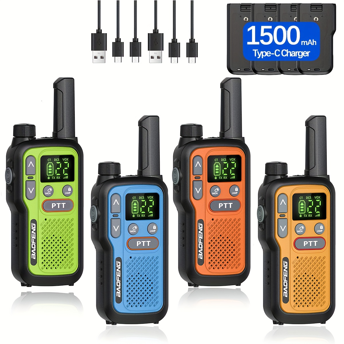UV-5R/PTT Style Walkie Talkies with 22 FRS Channels, Yard Firm Long Range 2-3 Mile Outdoor Communication, VOX Scan & LCD Display, USB-C Charging, Compatible with Baofeng Radios, Ideal for Family, Hiking, Camping, Emergencies (Adults) - Multi-Color Options (Green, Orange, Blue, Black) - Ideal Gift for Christmas, New Year, Birthdays, Parties, and Outdoor Adventures
