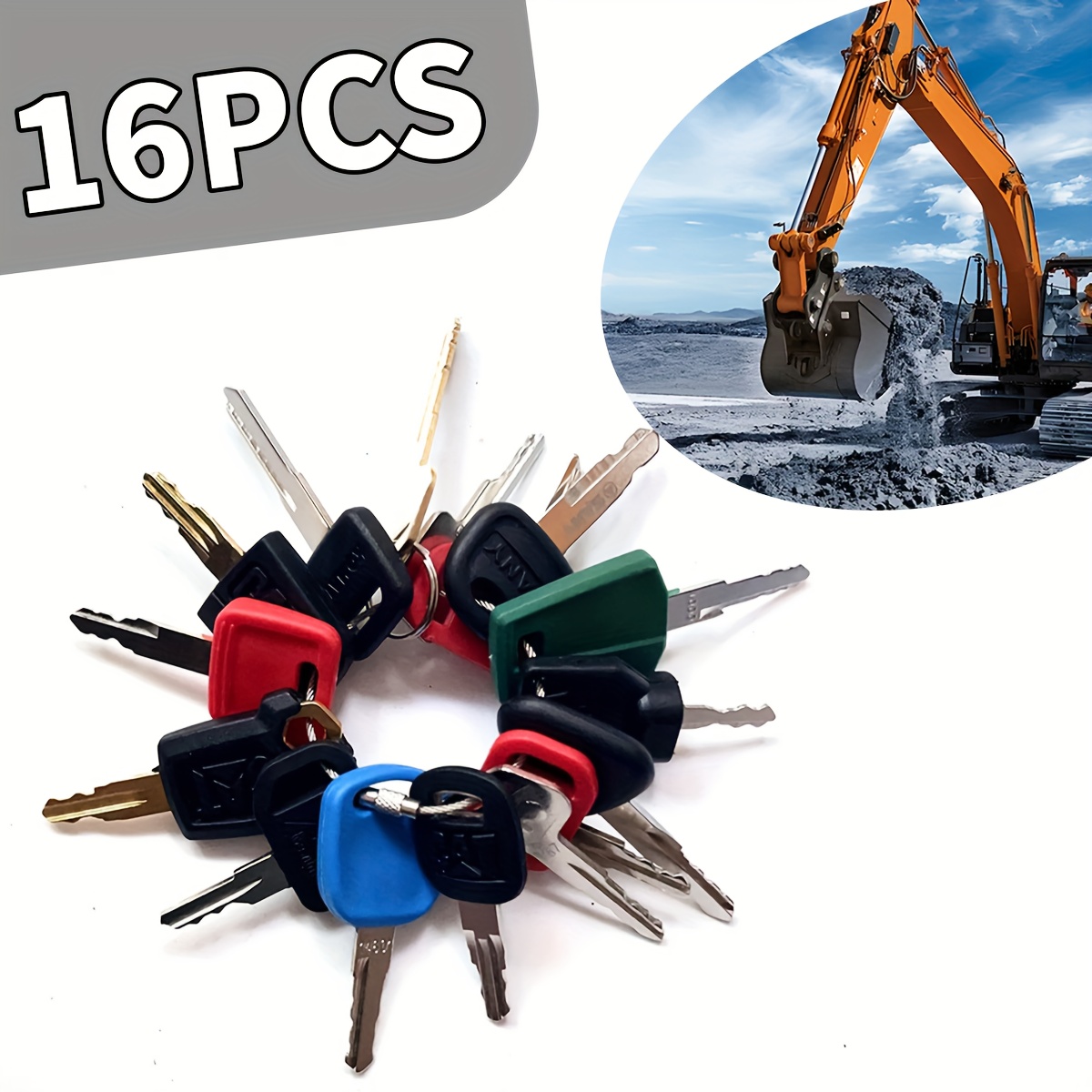 16pcs Heavy Duty Equipment Ignition Key Set with Yard Firm Protective Case, Compatible for Caterpillar, for VolVo, Komatsu, John Deere, JCB, Hitachi, Case, Kubota, Bobcat, Hyster, for Daewoo, for Toyota, Excavator Bulldozer Tractor Ignition Key, Heavy Machinery Keys, Equipment Security Keys, Durable Key Design, Rugged Construction, Longlasting Durability, Industrialgrade Material, Machinery Keys, Equipment Keys, Master Ignition Key for Workers and Operators, Without Battery, Boton De Encendido