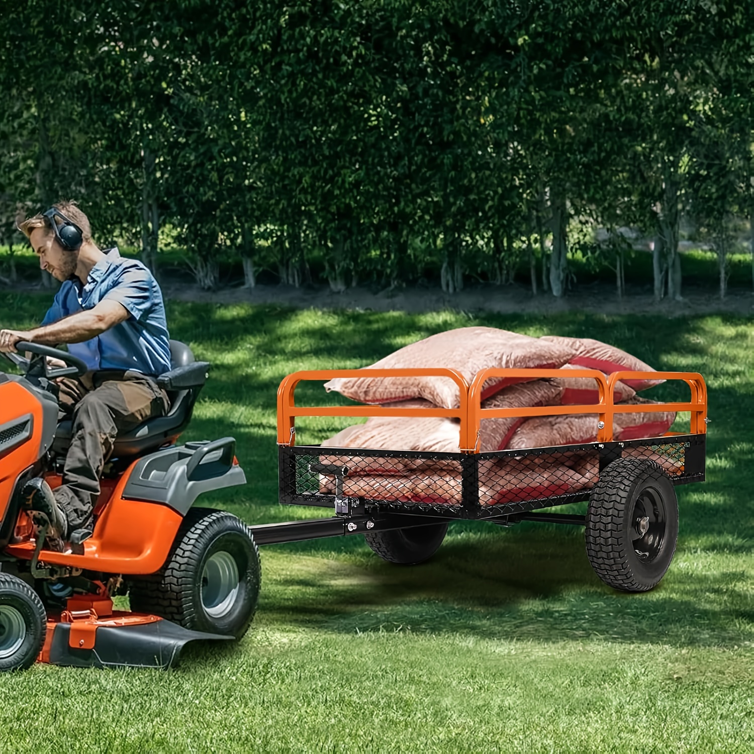 1500 lb Heavy-Duty Steel Dump Truck Trailer - 15 cu ft All-Terrain Utility Cart with Detachable Sides & Hand/Foot Dump, Yard Firm Hitch for ATV/UTV/Lawn Mower/Tractor, Reinforced Frame & Mesh Floor, Easy-Release Mechanism for Yard Work, Farm, Construction, Landscaping, Farm Hauling, Construction Hauling, Rugged Design, Durable Build, Property Maintenance - Image 2