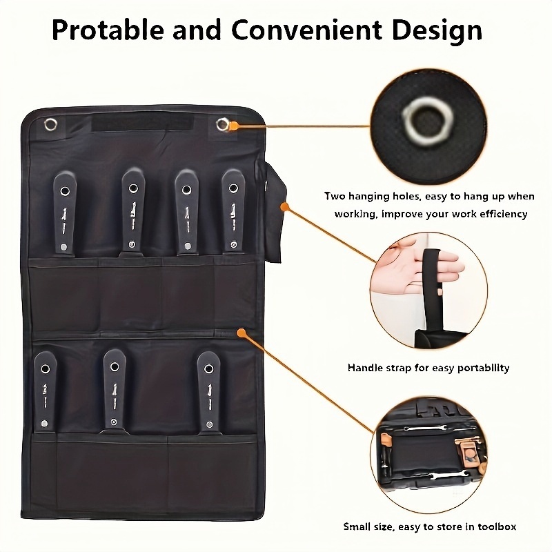 7pcs Stainless Steel Putty Knife Set, Comes with a Durable Storage Bag - Ideal for Drywall, Paint Scraping, And Wall Repairs.