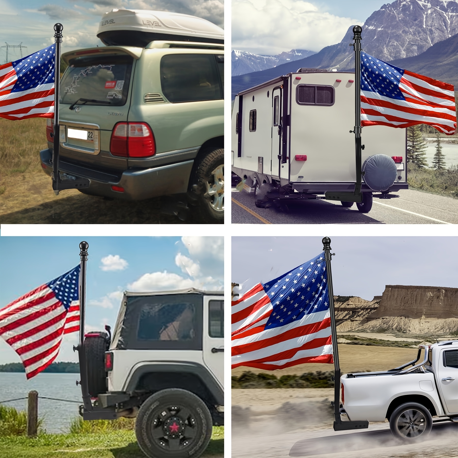 Truck Flag Pole Kit with Trailer Hitch Holder - 5/6ft Heavy Duty Tangle Free Flagpole for Trucks, Dual Angle Mount, Windproof Long Sleeve for Tow Truck, Pickup Car - Image 8