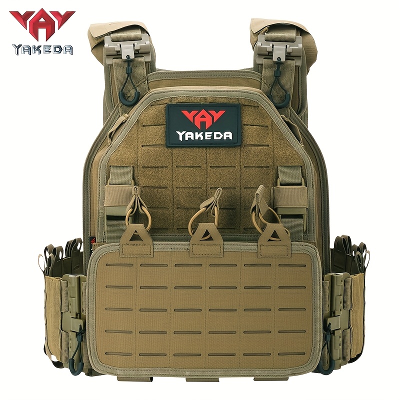 Yakeda 6094 Tactical Vest with PALS/MOLLE System, Multi-Pocket Design, Adjustable Straps & Quick-Release Buckle - Durable Nylon All-Season Black Vest for Running, Hiking, Hunting, Fishing, Festive Events (Adult Sizes), Hunting Gear Clothes, Running Accessory, Highstrength Material