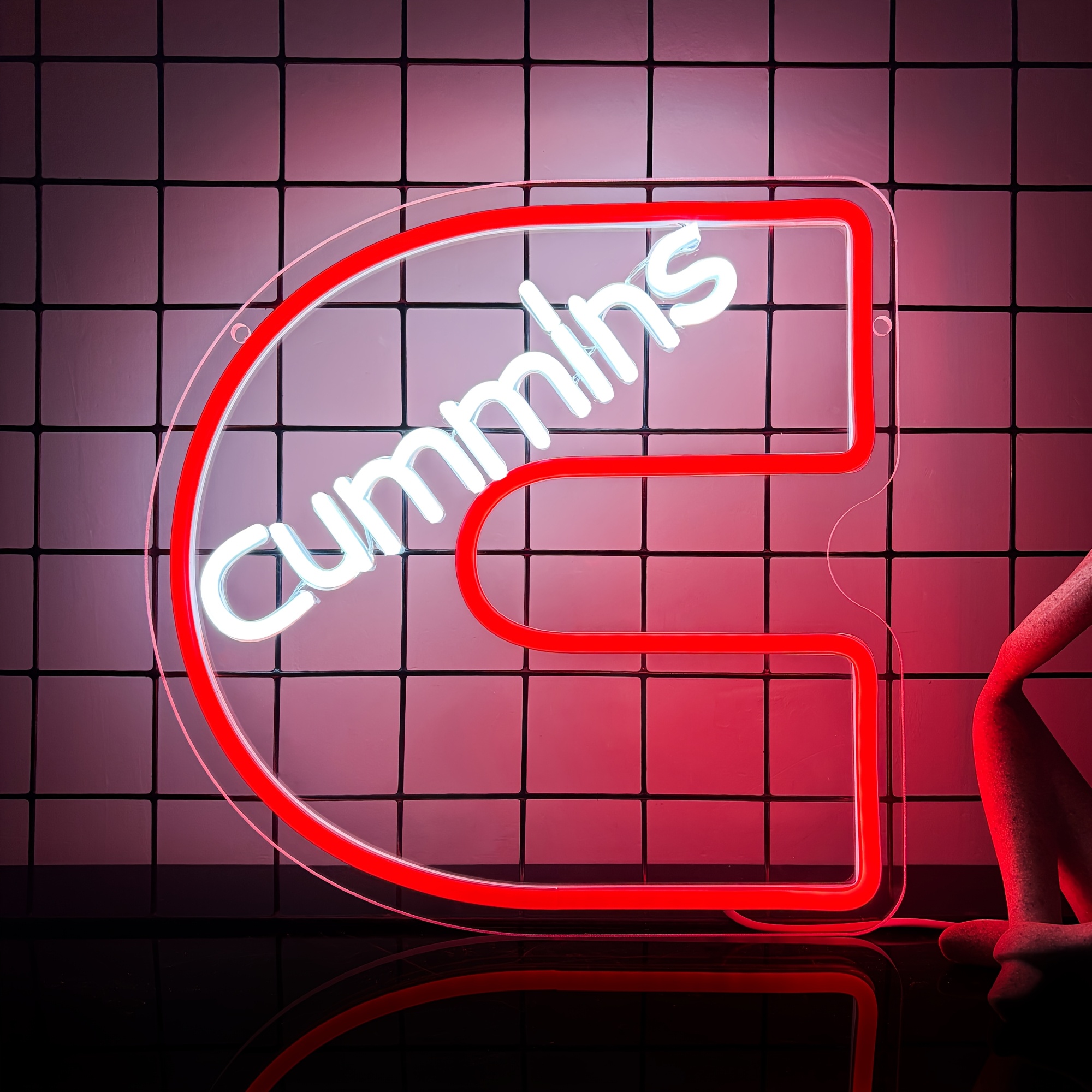 1pc Cummins LED Light Sign - Red & White Neon Wall Decor for Engine Shop, Garage, Bar, Pub, for Man Cave - USB Powered, Switch Control, No Battery Needed - Ideal Gift for Car Parts & Repair Service Enthusiasts, Garage Sign | Modern Decor | Durable Plastic Sign, Car Decor
