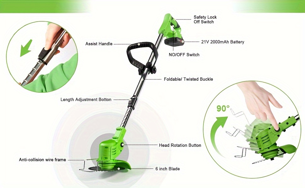Weed Wacker 24V Brush Cutter, Electric Weed Wacker Cordless String Trimmer With 2 Batteries, Charger, 3 Types Blades, Weed Wacker Battery Powered, Lightweight Battery Weed Wacker