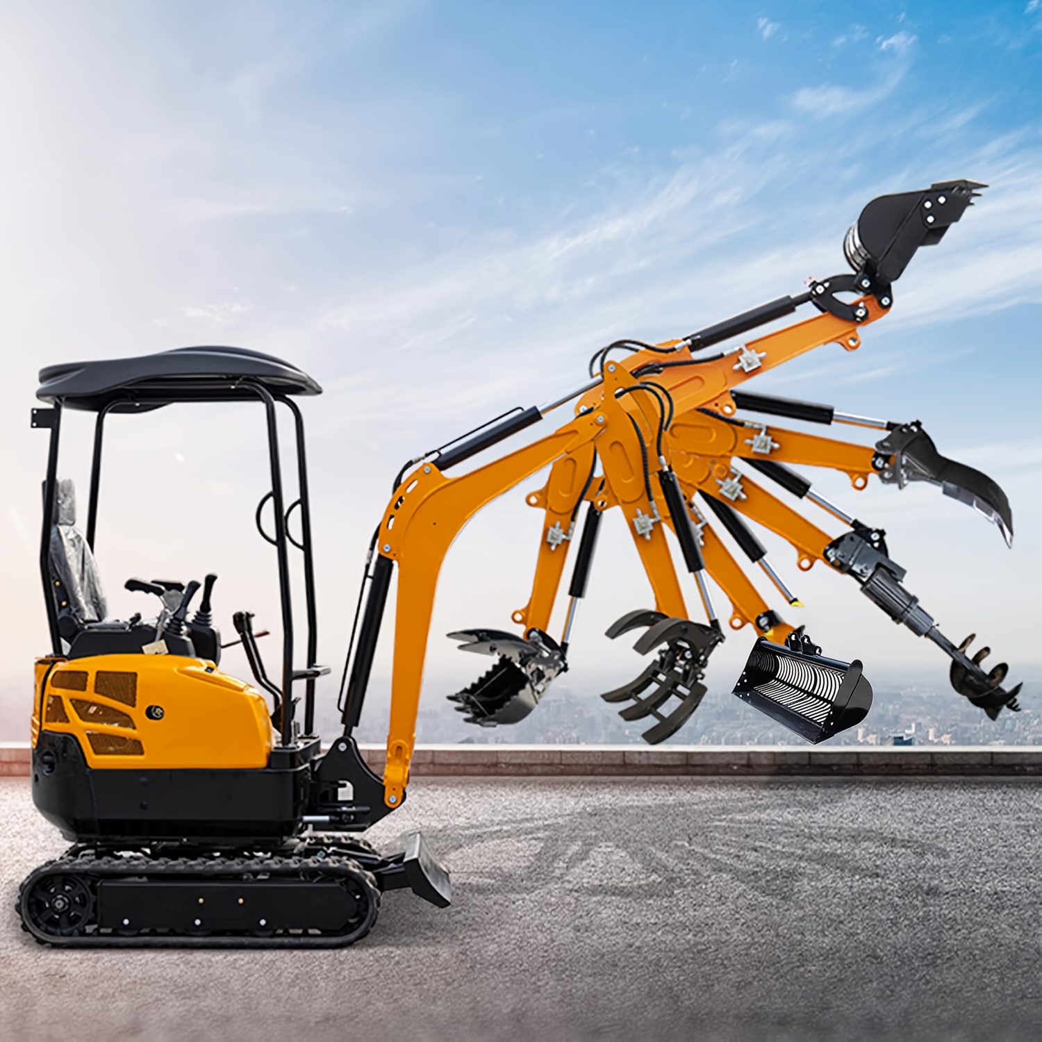 Mini Excavator Attachments 8pcs with Narrow Bucket, Ripper, Rake, Auger, Grapple, Quick Hitch, Screening Bucket for Small Digger, Mini Excavator Accessories Kit USA Yard Firm Stock - Image 2