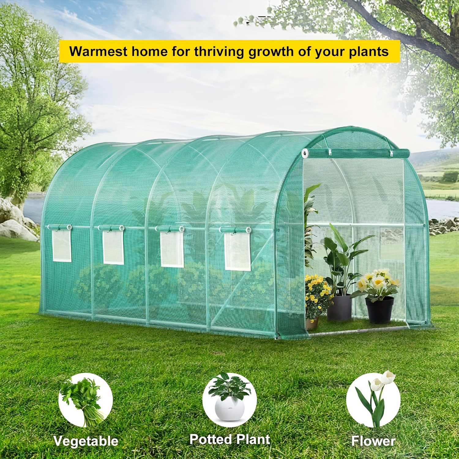 Green Dome Tunnel Greenhouse Yard Firm Measuring 10×7×7 Ft, Non-Electric And Without Plugs.