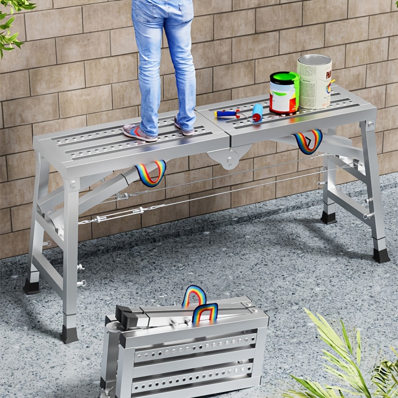 [Heavy Duty Scaffolding] Heavy Duty Adjustable Folding Scaffolding | Portable Steel Steps, Stable Wall Bench, 1500 Lbs Capacity for RV Cleaning, Painting, Car Wash, Upholstery