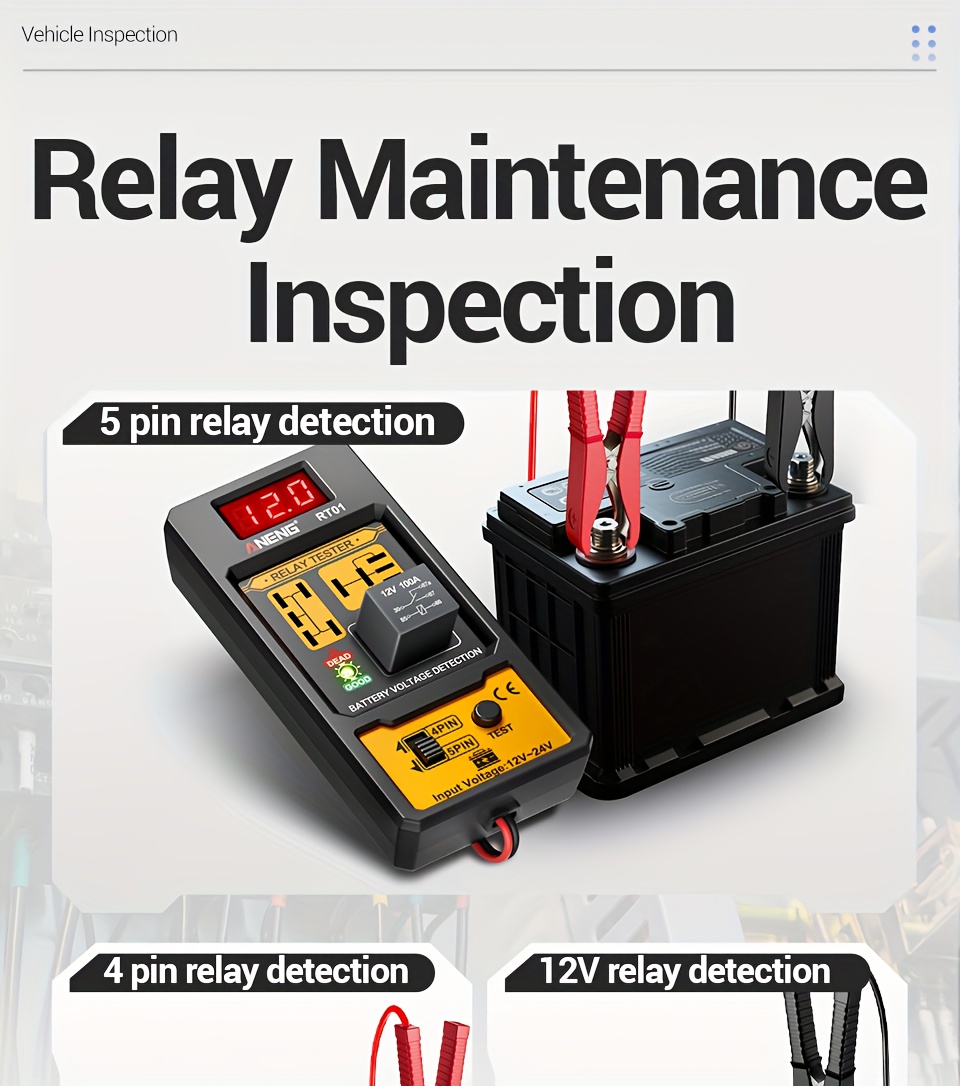 ANENG Automotive relay tester RT01 voltage detector digital display voltage battery 4/ 5-pin relay  12V-24V automotive battery inspection integrated design diagnostic tools No battery, Electrical Testing Tool, Easytouse Tool, Handheld Device, Durable Construction, Precision Instrument, Repair Professionals, Diy Enthusiasts