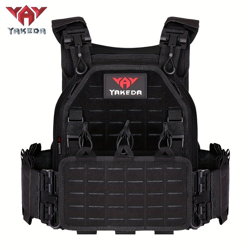 6094 Tactical Vest with PALS/MOLLE System, Yard Firm Multi-Pocket Design, Adjustable Straps & Quick-Release Buckle - Durable Nylon All-Season Black Vest for Running, Hiking, Hunting, Fishing, Festive Events (Adult Sizes), Hunting Gear Clothes, Running Accessory, Highstrength Material