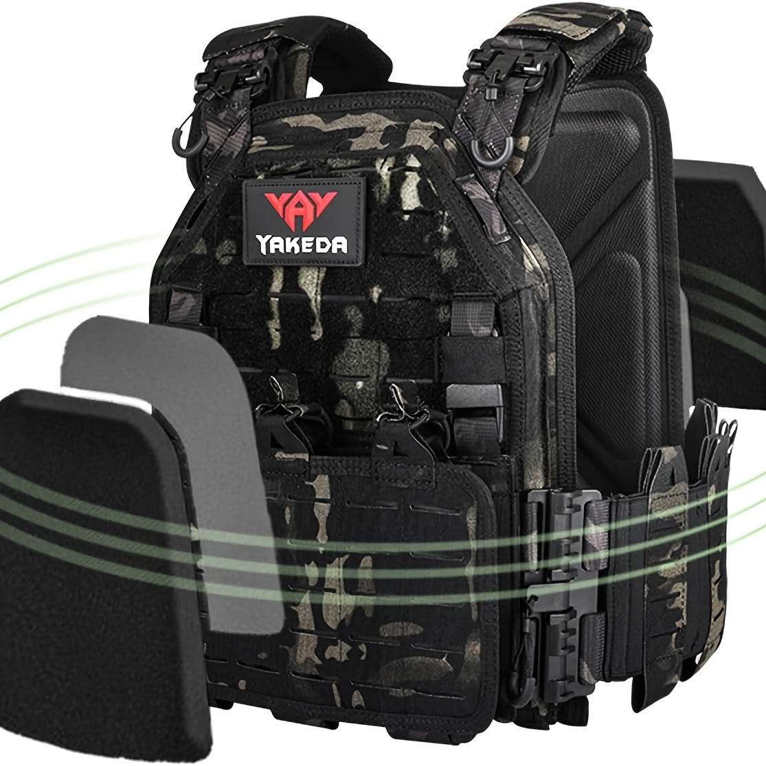 Yakeda 6094 Tactical Vest with PALS/MOLLE System, Multi-Pocket Design, Adjustable Straps & Quick-Release Buckle - Durable Nylon All-Season Black Vest for Running, Hiking, Hunting, Fishing, Festive Events (Adult Sizes), Hunting Gear Clothes, Running Accessory, Highstrength Material