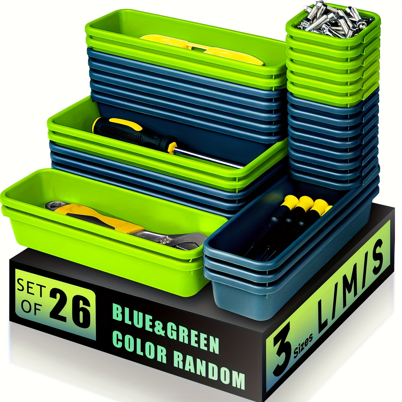 26/60pcs/Set Plastic Tool Drawer Organizer Trays with 26/60 Compartments, Stackable Storage for Tools & Parts, Versatile Black Design