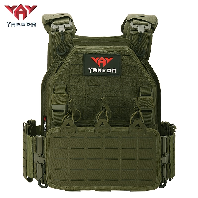 Yakeda 6094 Tactical Vest with PALS/MOLLE System, Multi-Pocket Design, Adjustable Straps & Quick-Release Buckle - Durable Nylon All-Season Black Vest for Running, Hiking, Hunting, Fishing, Festive Events (Adult Sizes), Hunting Gear Clothes, Running Accessory, Highstrength Material