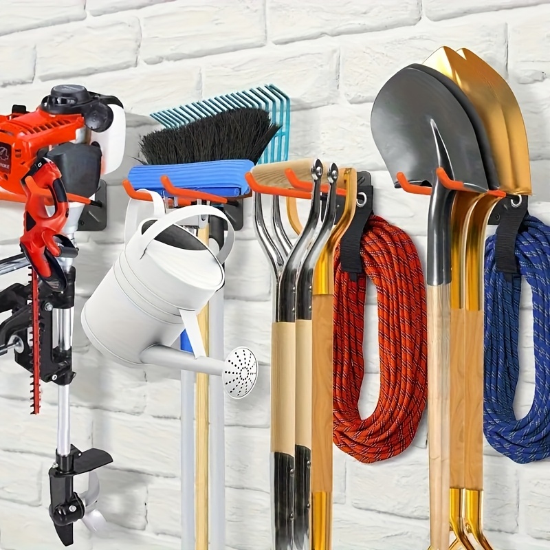 1pc Heavy-Duty Metal Wall-Mounted Garage Storage Hook Organizer for Gardening Tools - Industrial Style Powder-Coated Space-Saving Hooks for Shovels, Rakes, Yard Tools - Garage & Outdoor Organization Supplies, Wallmounted Tool Rack, Durable Tool Holder, Sturdy Construction