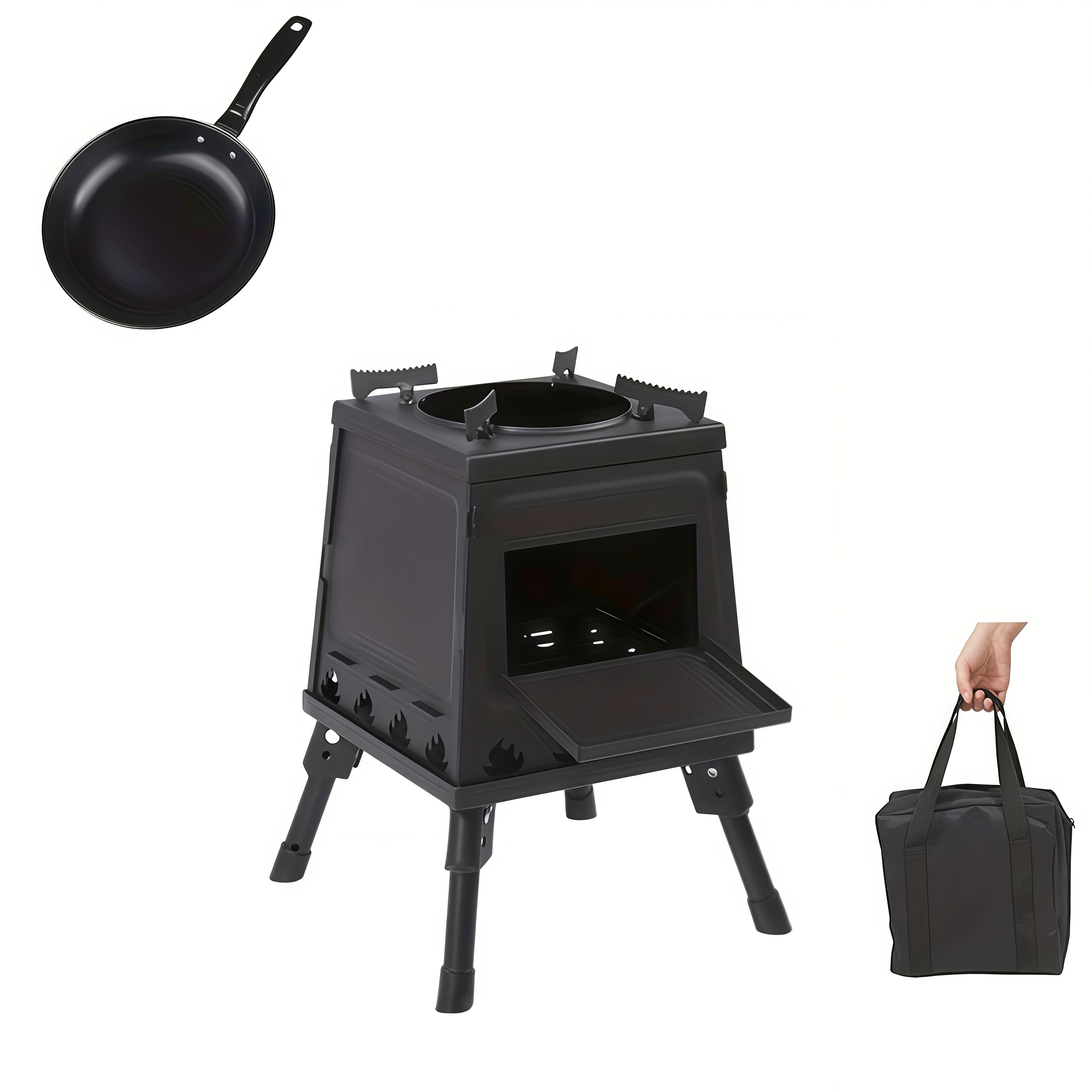 Essential Portable Campfire Stove - Yard Firm Heavy-Duty Outdoor Fire Stove with Vent and Sturdy Legs, Suitable for Camping, Hiking, Picnics, and BBQ - Compatible with Firewood/Charcoal, Wood Camp Stove - Image 5