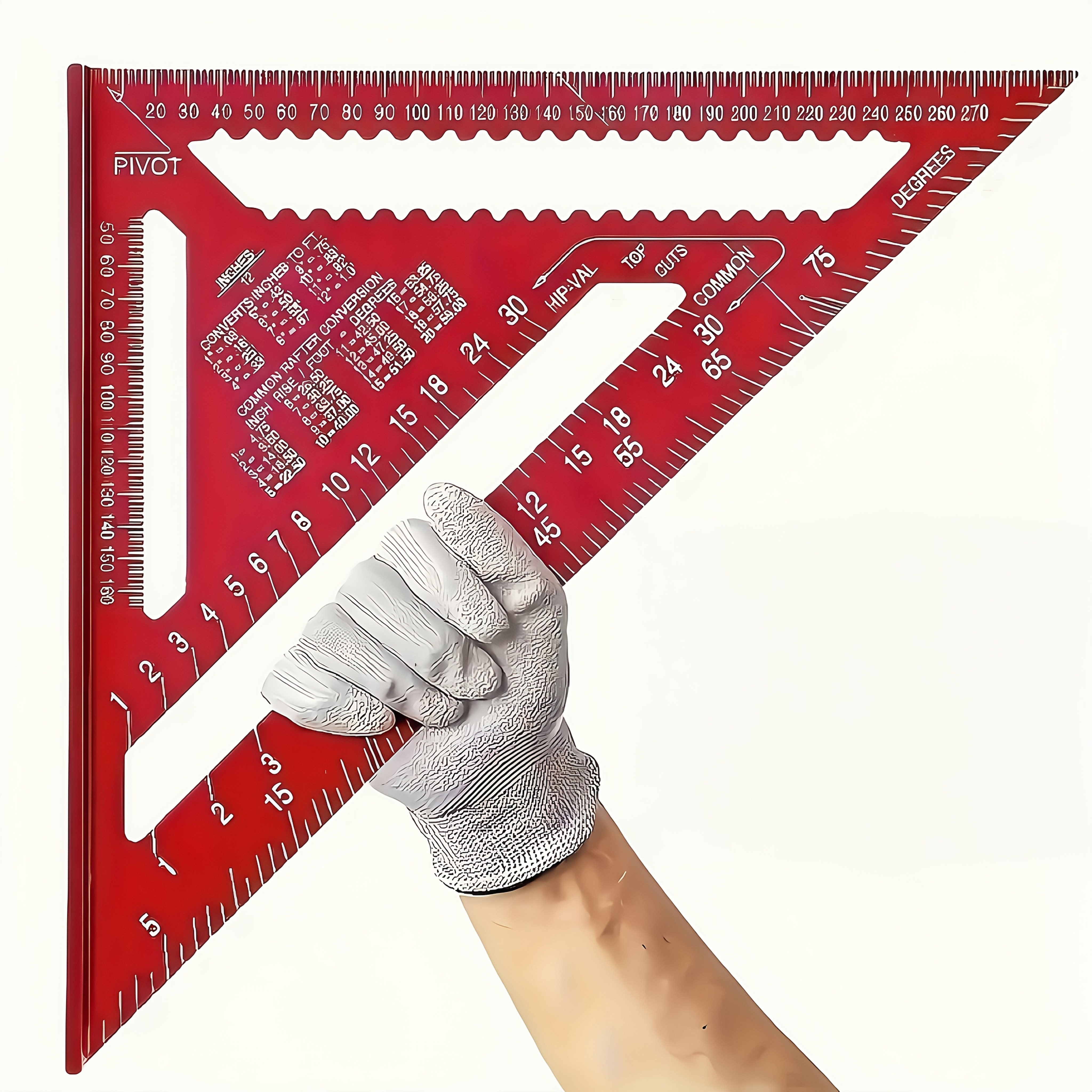 Professional-Grade 7"/12" Heavy-Duty Aluminum Carpentry Square with 45° Angle & 22.5° Half-Angle Markings, 90° Corner Alignment, Length Measurement Scale & Chart Scale - Precision Angle/Length Measuring Tool for Carpentry, Construction, DIY - Durable & Portable with Ergonomic Grip, Clear Scale & Guides (Ideal for Woodworking, Masonry, Tile, Flooring) - Red/Black Design