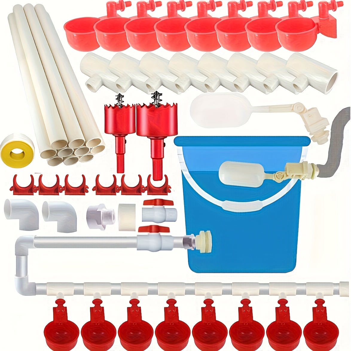 Automatic Chicken Water Cups, Chicken Water Feeder, Yard FirmComplete Set Pipeline Automatic Chicken Waterer System for Chick Duck Quail