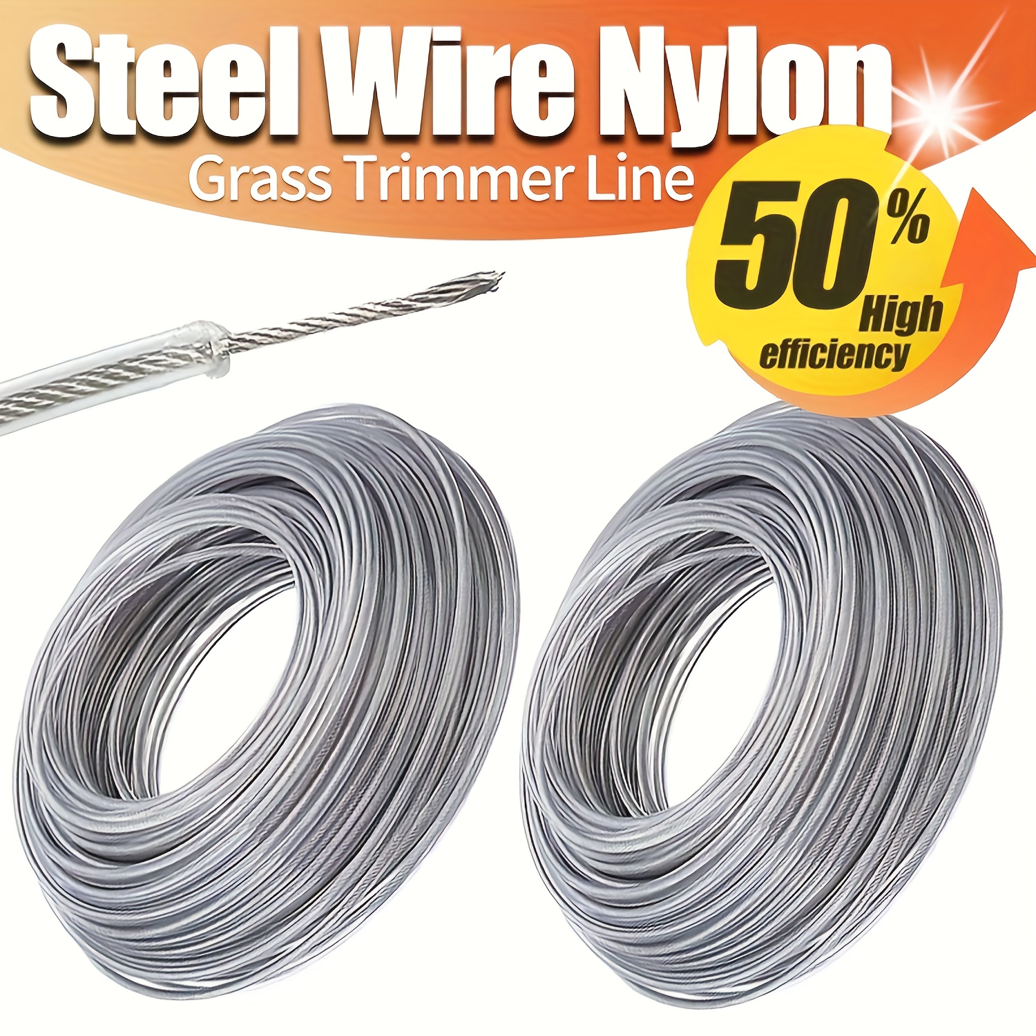 3pcs Steel Wire Core Nylon Trimmer Line, 5/10m (16.40/32.8ft) - 2.0/2.7/3.5mm Diameter, Durable Lawn Mower Cord Replacement for Brushcutter, High-Efficiency Grass Cutter String, Metal Material, Lawn Mower Accessories | Durable Lawn Cord | Metallic Finish