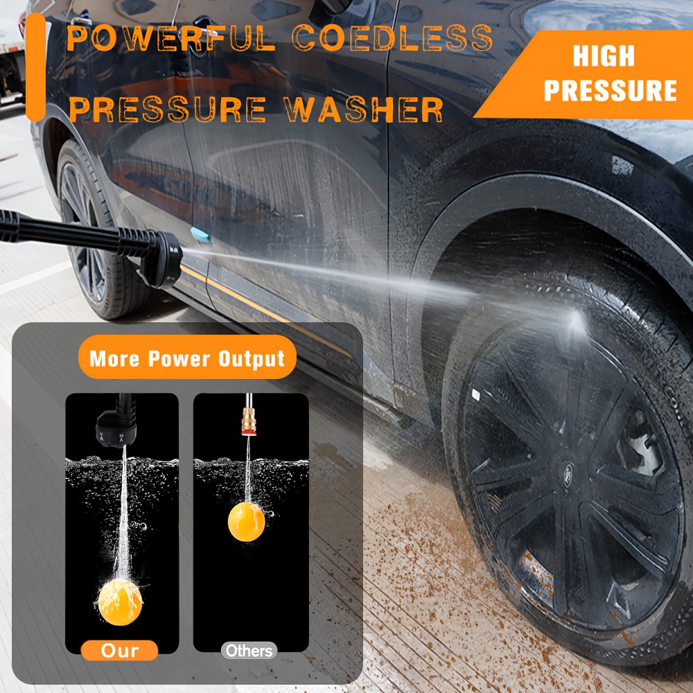 Cordless Pressure Washer, Car Washer - Portable, Rechargeable Electric Cleaning Tool With 4000 PSI Water Gun, Foam Cannon, 2 Rechargeable Batteries, Fast Charger For Easy Car Floor Washing, Exterior Cleaning, And Home And Garden Watering