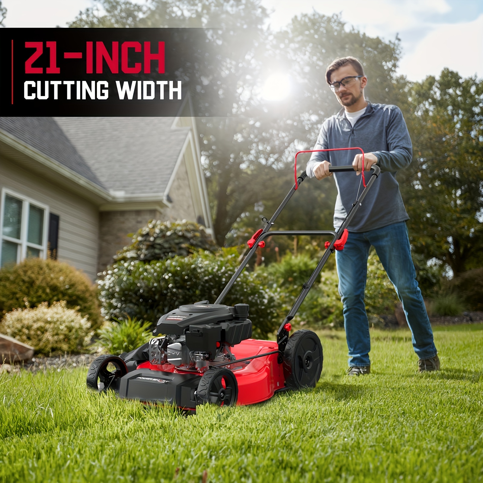 [144cc 2-in-1 Lawn Mower] 144cc 2-in-1 Mulching Push Mower | 21 In. Gas Lawn Mower With 6-Positions Height Adjustment & High Rear Wheels | Gardening Supplies And Equipment