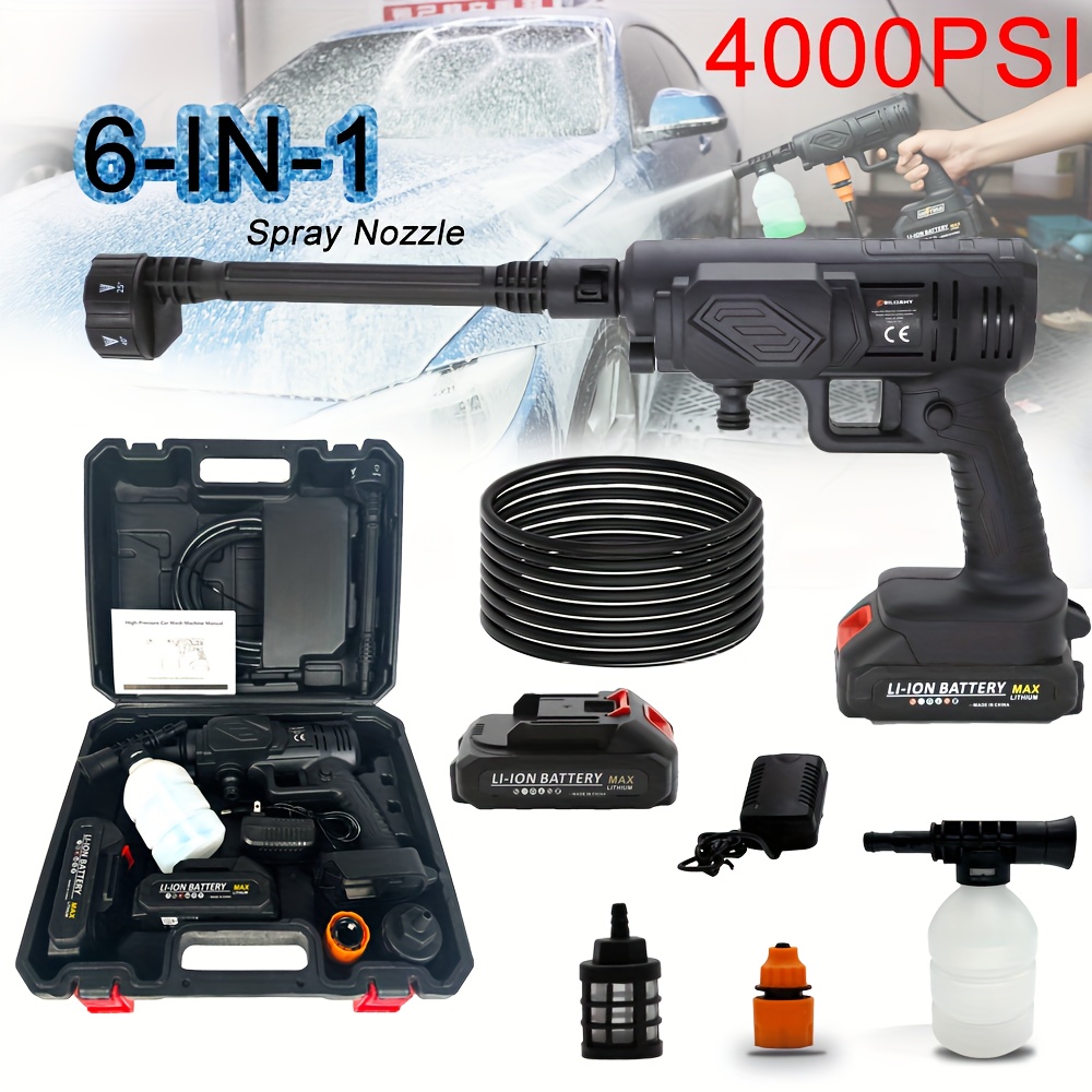 Cordless Pressure Washer, Car Washer - Portable, Rechargeable Electric Cleaning Tool With 4000 PSI Water Gun, Yard Firm Foam Cannon, 2 Rechargeable Batteries, Fast Charger For Easy Car Floor Washing, Exterior Cleaning, And Home And Garden Watering - Image 2