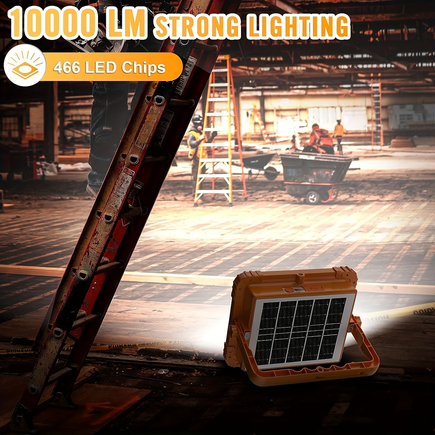 12000mAh Solar-Powered LED Work Light with 466 LED 10000LM Bright Light, 5-in-1 Power Bank, /DC//Off & Mode Switch, Over-Voltage/Over-Heat/Over-Current/Over-Temp, Portable Outdoor Lighting for Camping, Emergency, Construction, Workshop - Heavy-Duty Commercial/Residential Use, Orange & Black, -C Fast Charging, Solar Charging System Included, Solar Charger With Power Bank And Cor, Solar Light, Solar Sensor Light, Solar Panel Light, Solar Wall Light