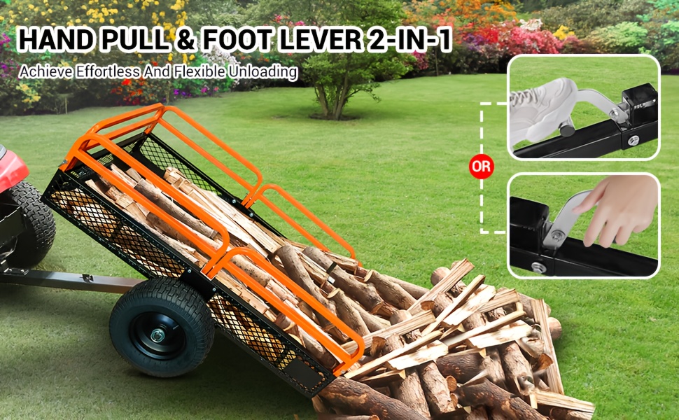 1500 lb Heavy-Duty Steel Dump Truck Trailer - 15 cu ft All-Terrain Utility Cart with Detachable Sides & Hand/Foot Dump, Hitch for ATV/UTV/Lawn Mower/Tractor, Reinforced Frame & Mesh Floor, Easy-Release Mechanism for Yard Work, Farm, Construction, Landscaping, Farm Hauling, Construction Hauling, Rugged Design, Durable Build, Property Maintenance