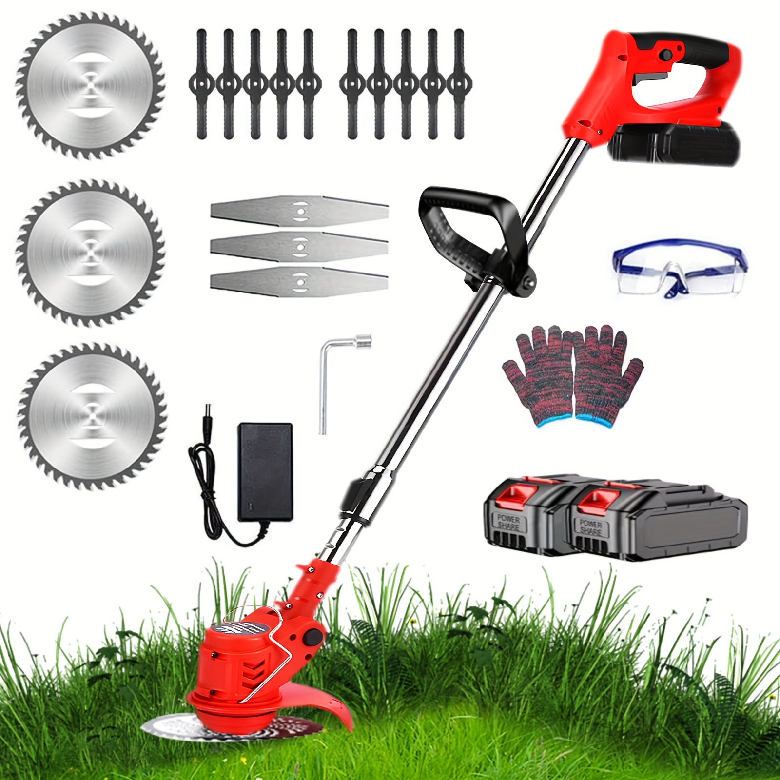 Weed Wacker 24V Brush Cutter Yard Firm, Electric Weed Wacker Cordless String Trimmer With 2 Batteries, Charger, 3 Types Blades, Weed Wacker Battery Powered, Lightweight Battery Weed Wacker - Image 5