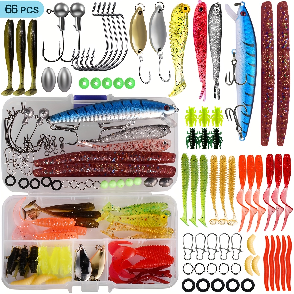 66/95/189pcs of Lure Bait Set Fake Bait Lure Bait Full Set of Sequins Soft Bait Upturned Frog Minnow Bait Combination