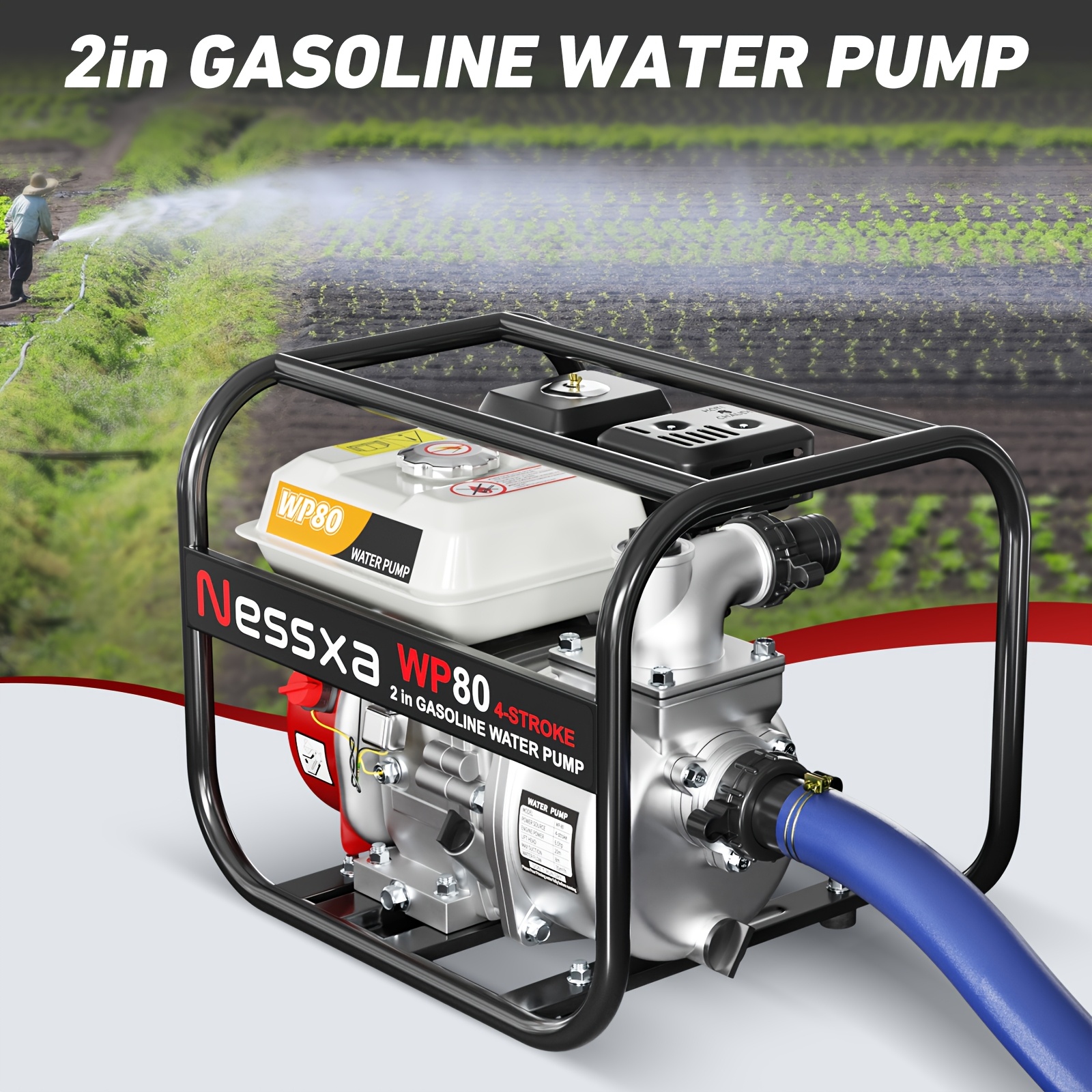 6.5HP 4-Stroke 212CC 4800W 154GPM Heavy-Duty Yard Firm Commercial Portable Pump For Flood Control Construction Agriculture, Gas-Powered Trash Water Pump