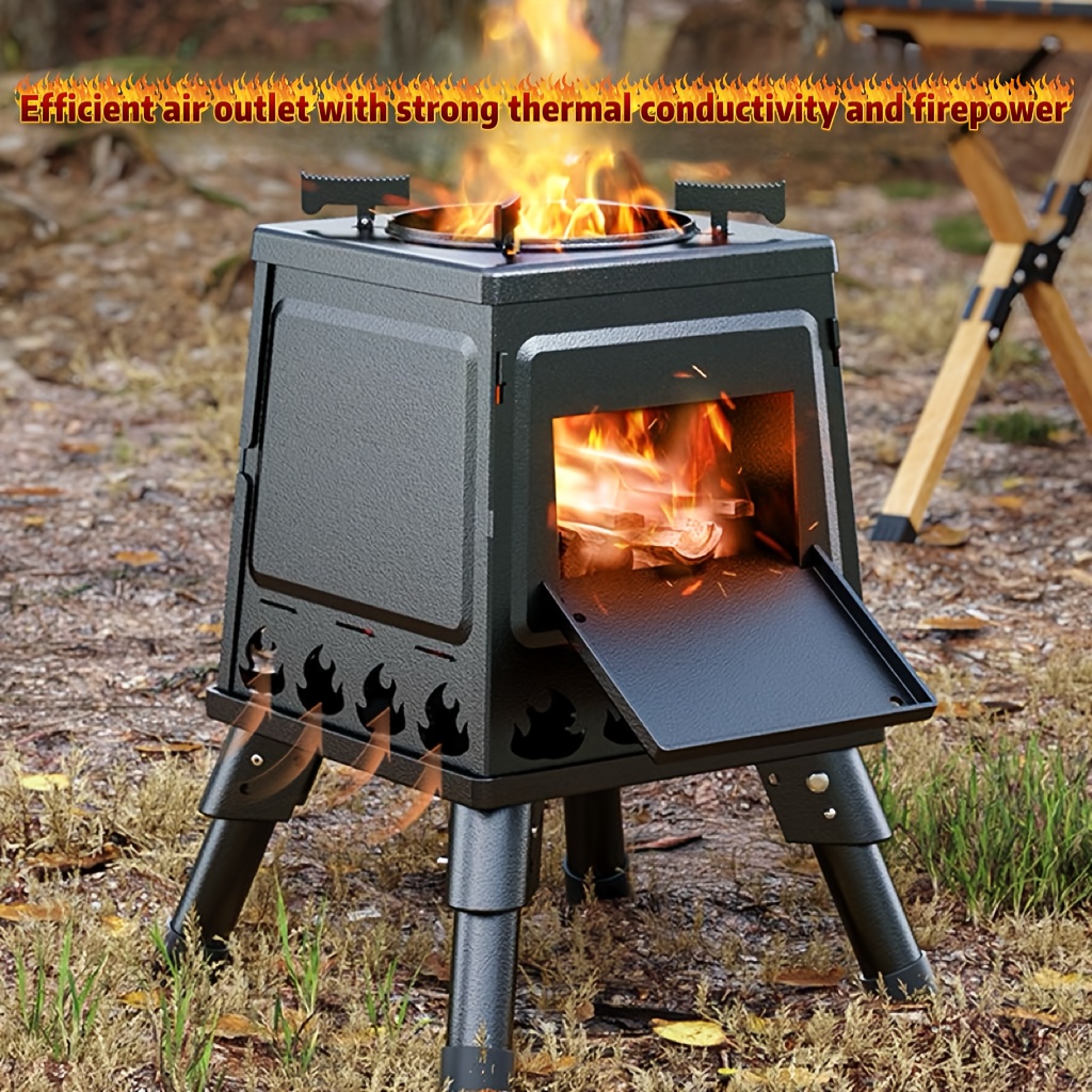 Essential Portable Campfire Stove - Yard Firm Heavy-Duty Outdoor Fire Stove with Vent and Sturdy Legs, Suitable for Camping, Hiking, Picnics, and BBQ - Compatible with Firewood/Charcoal, Wood Camp Stove