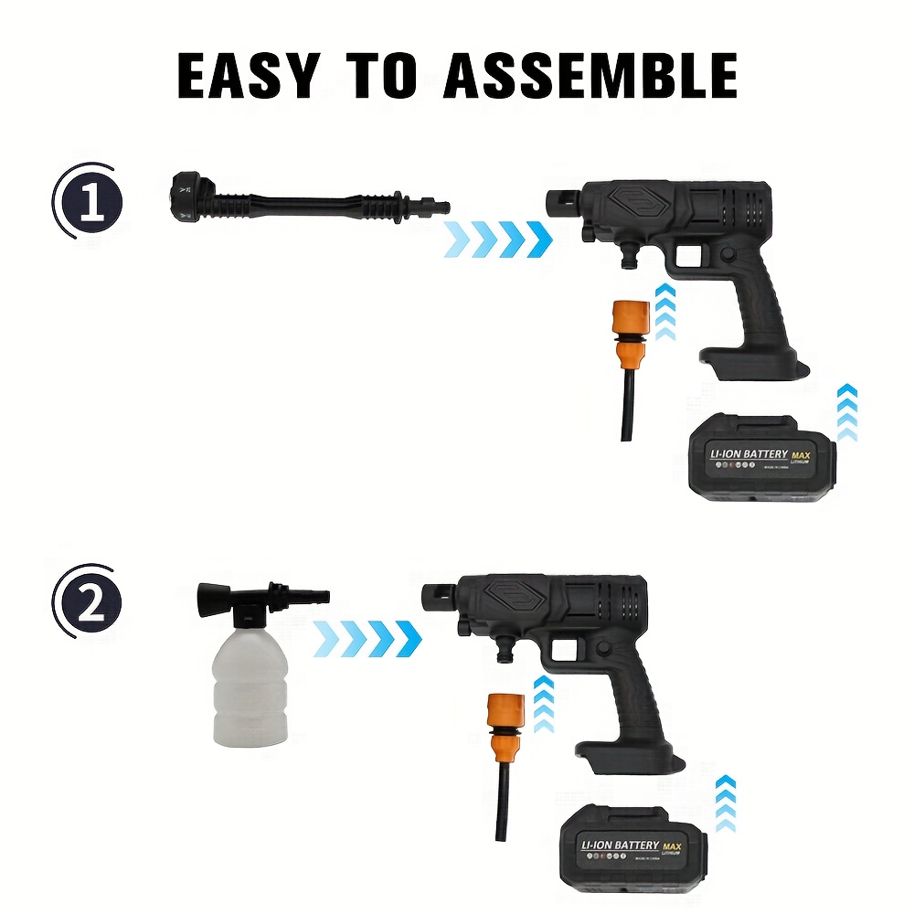Cordless Pressure Washer, Car Washer - Portable, Rechargeable Electric Cleaning Tool With 4000 PSI Water Gun, Yard Firm Foam Cannon, 2 Rechargeable Batteries, Fast Charger For Easy Car Floor Washing, Exterior Cleaning, And Home And Garden Watering - Image 10