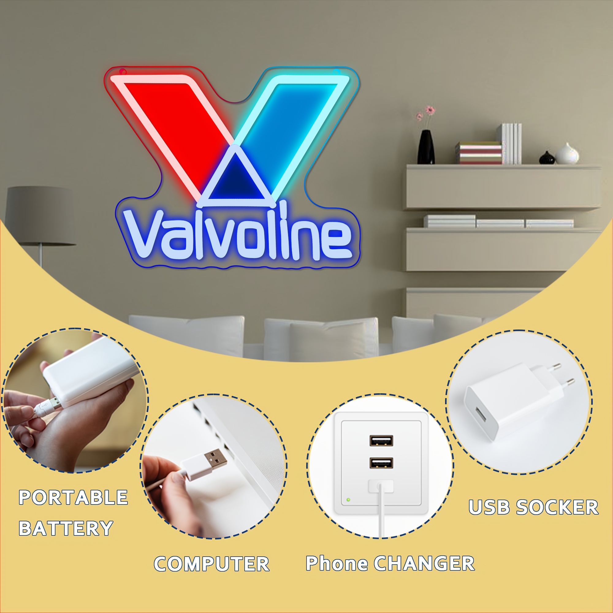 Valvoline Motor Oil Neon Sign - Personalized LED Sign for Garage, Auto Repair Shop, 1pc Unique Birthday Gift for Men