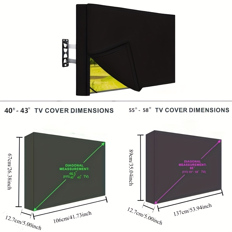 Waterproof TV Cover for 40-43" & 55-58" Outdoor TVs - Yard Firm Weatherproof 600D Fabric with Drawstring Closure, Black Protective Cover for Patio, Garden, or Outdoor Spaces, Garden Screen Protection, Sleek Design, Durable Protection