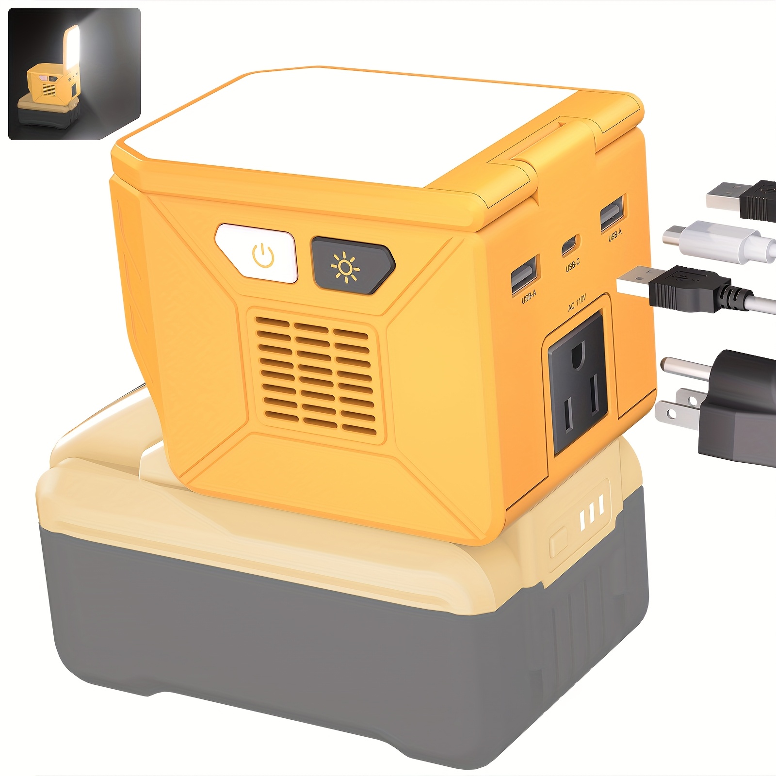 [Portable Power Inverter] 200W Portable Power Inverter | Yard Firm DC to AC Converter for DeWalt 20V Battery with 2 USB-C & 1 AC Outlet, Battery Powered Inverter Generator for Camping & Emergency (Battery Not Included)