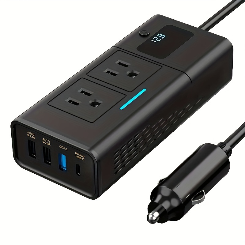 1pc 200W Car Power Inverter/Plug Adapter Outlet Charger DC 12V To 110V Inverter With Yard Firm 1.2A&2.4A USB, 1 QC3.0 USB And 1 Type C Ports