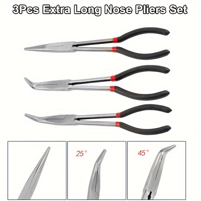 3pcs Bend Nose Pliers Needle Nose Pliers 11 Inch Steel Yard Firm Extended Straight 45 Degrees 90 Degrees Long Nose Pliers Long Nose Pliers