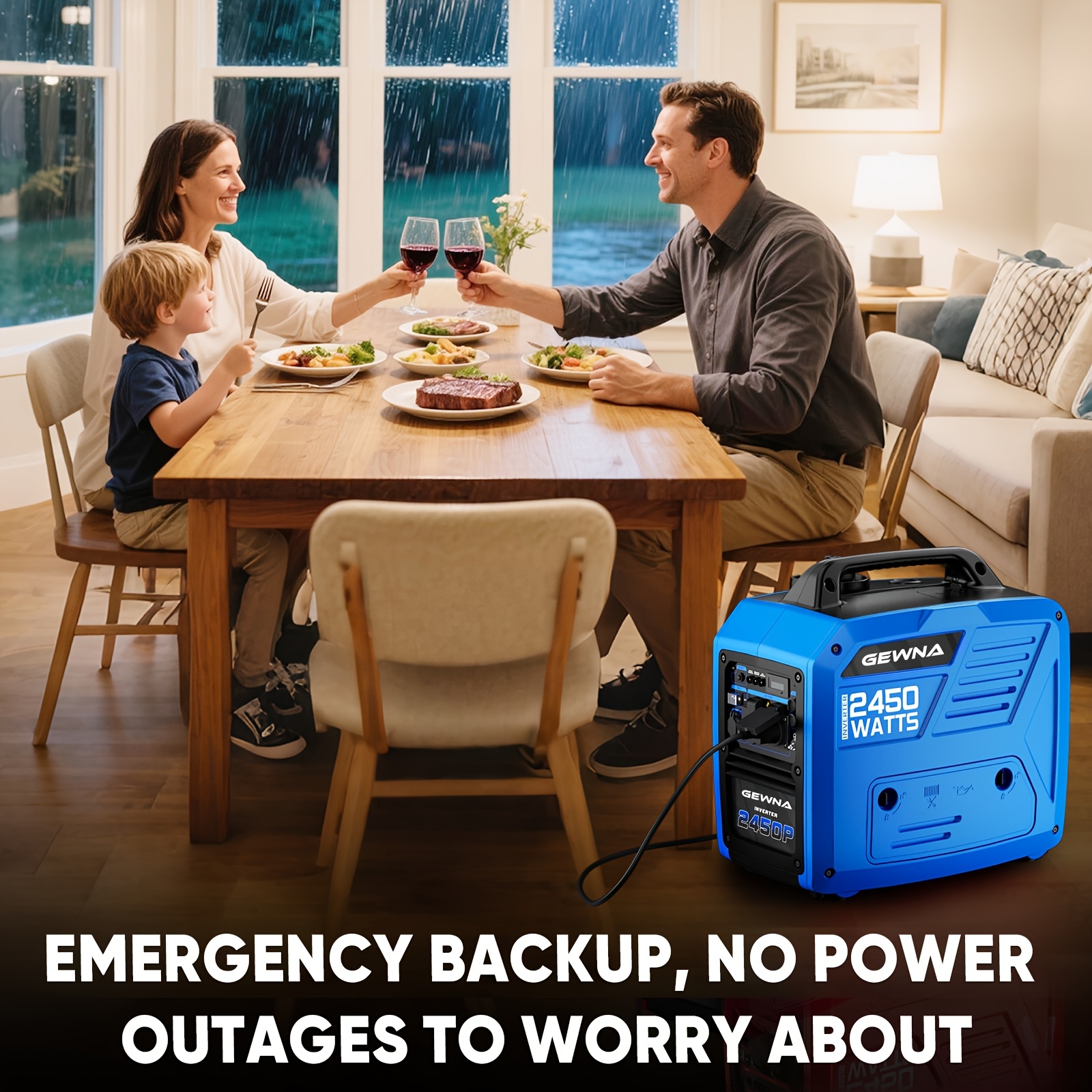 2450W Portable Inverter Generator for Home Use, Super Quiet Outdoor Generator for Camping Outdoor Emergency Power Backup, 1.6Gallon Large Fuel Tank Up to 8.3 Hours Use, EPA Compliant,  Lightweight Design, Easy Transport, Highperformance Engine, Backup Generator, Emergency Preparedness, Offgrid Living