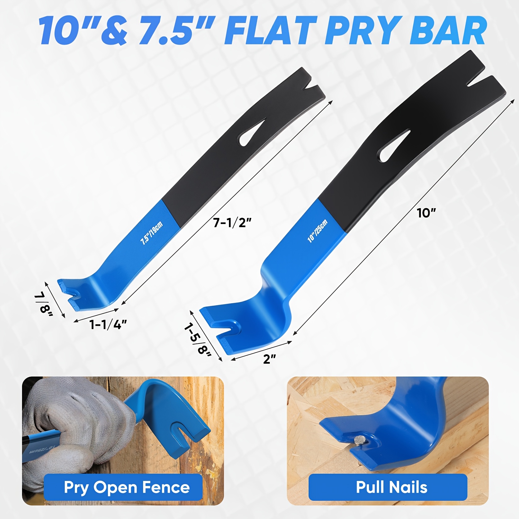 WPM 4pcs Heavy-Duty Pry Bar Set with 12-Inch Cats Paw Nail Puller, 10-Inch & 7.5-Inch Flat Claw Pry Bars, 8-Inch End Cutting Pliers & Utility Crowbar - All-in-One Manual Nail Removal Tool Kit for Baseboard, Floor, Carpentry, Demolition - Durable Metal Construction, Ergonomic Non-Slip Grip, Battery-Free Operation (No Batteries/Electrical Required) - Ideal for DIY & - Versatile Pry Bars for Nail Pulling, Cutting, and Demolition Work with Comfortable Blue Handles and Sharp Tips for, Crow