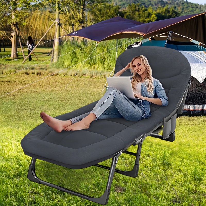 600 lb Portable Folding Camping Cot with Comfortable Mattress and Pillow - Breathable Fabric, Thick Steel Frame 6 Position Adjustable Folding Camping Cot for Hiking and Relaxing Outdoors Only